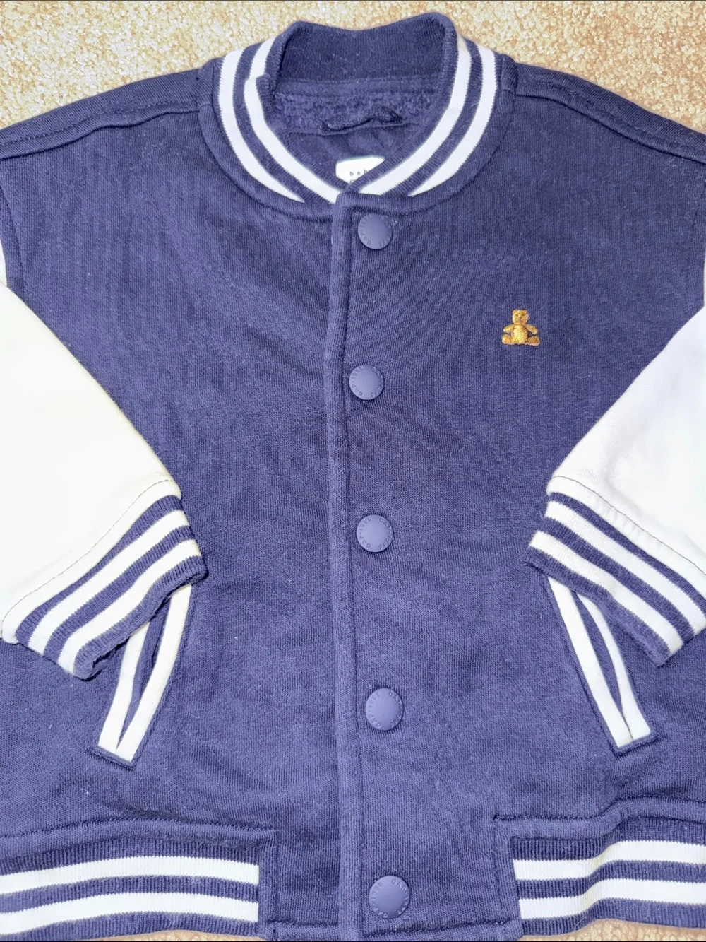 GAP Navy and Cream Kids Teddy Varsity Jacket